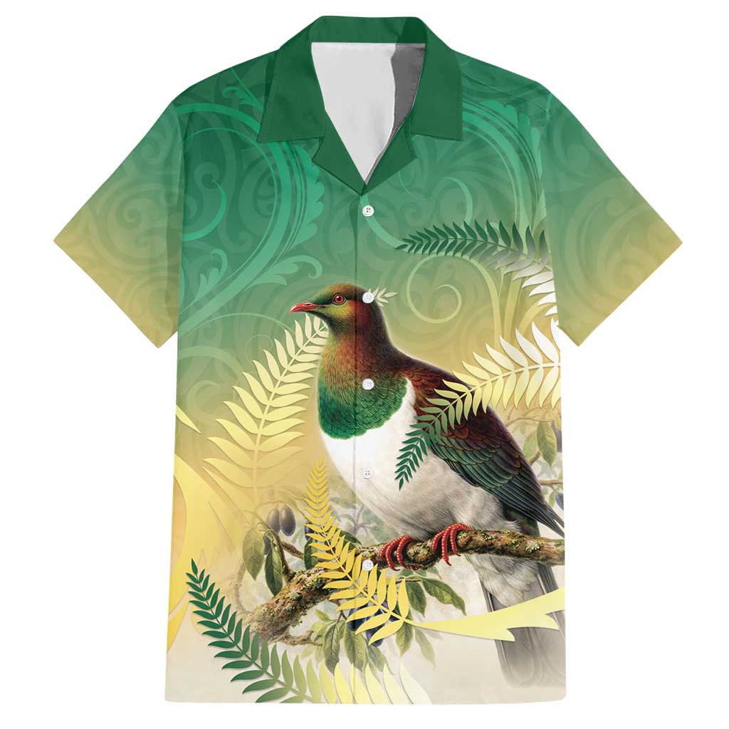 New Zealand Pigeon Kereru Hawaiian Shirt Maori Fern Art Green Gradient LT05 Green - Polynesian Pride