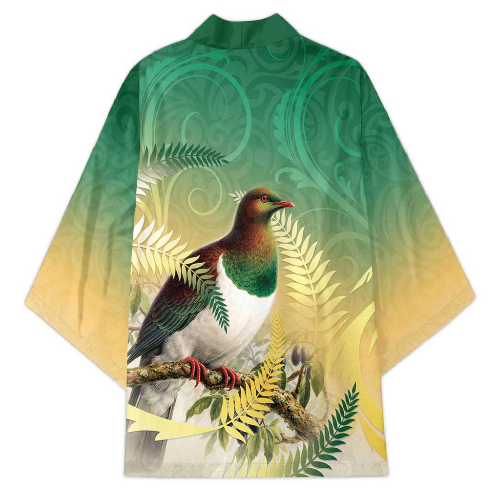 New Zealand Pigeon Kereru Kimono Maori Fern Art Green Gradient LT05 - Polynesian Pride