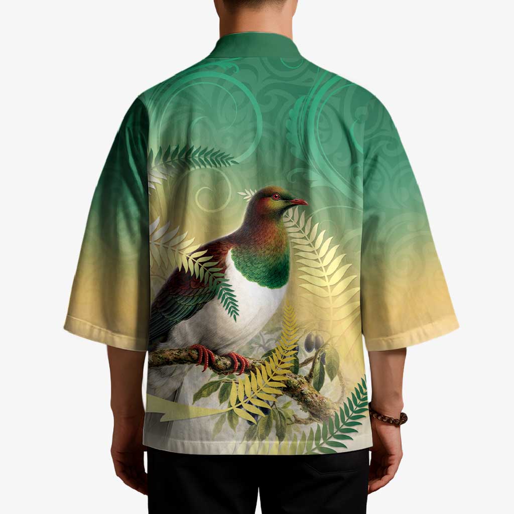 New Zealand Pigeon Kereru Kimono Maori Fern Art Green Gradient LT05 - Polynesian Pride
