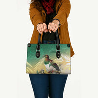 New Zealand Pigeon Kereru Leather Bag Maori Fern Art Green Gradient - Polynesian Pride