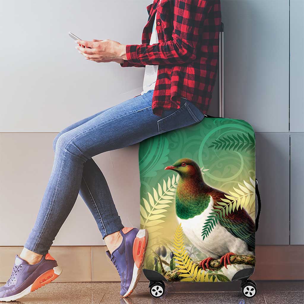New Zealand Pigeon Kereru Luggage Cover Maori Fern Art Green Gradient - Polynesian Pride