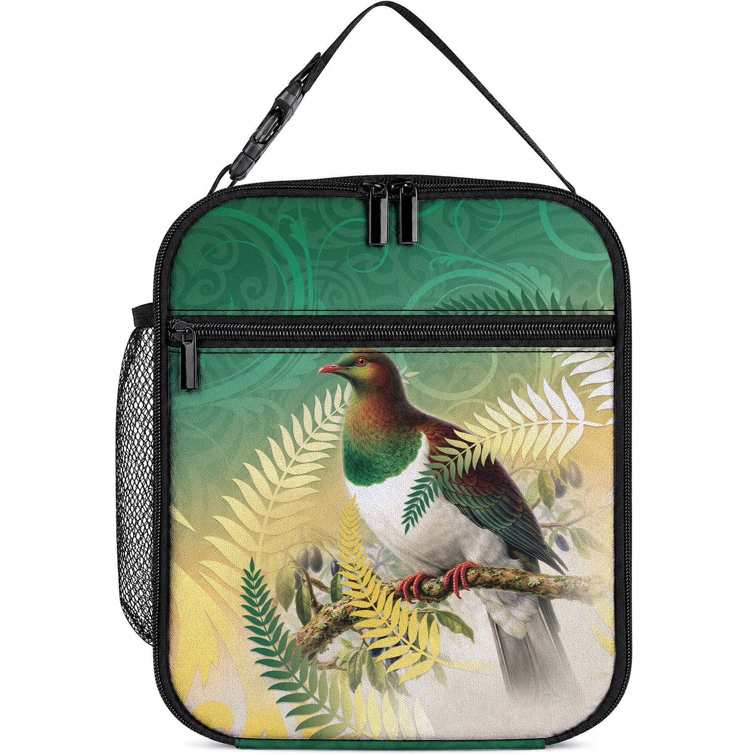 New Zealand Pigeon Kereru Lunch Bag Maori Fern Art Green Gradient LT05 10.2 × 8.3 × 4.3 inch Green - Polynesian Pride