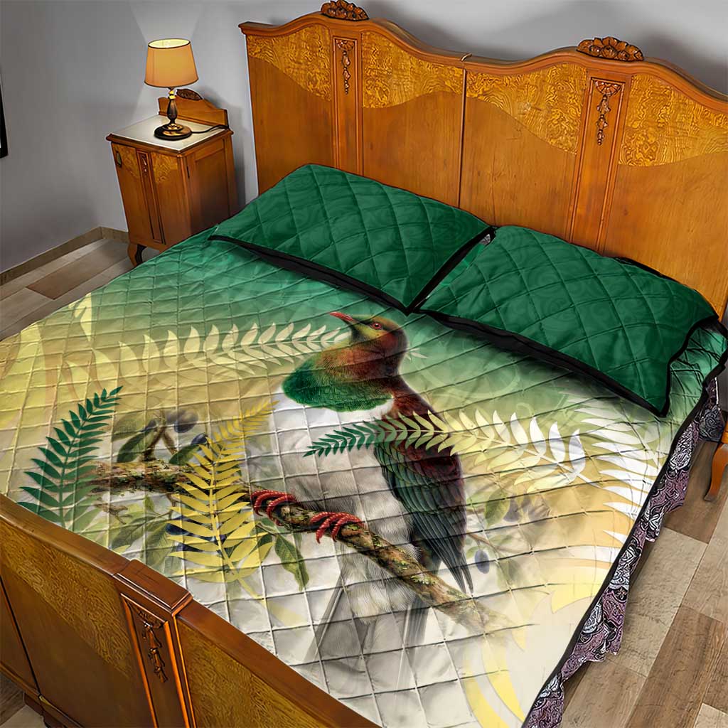 New Zealand Pigeon Kereru Quilt Bed Set Maori Fern Art Green Gradient - Polynesian Pride