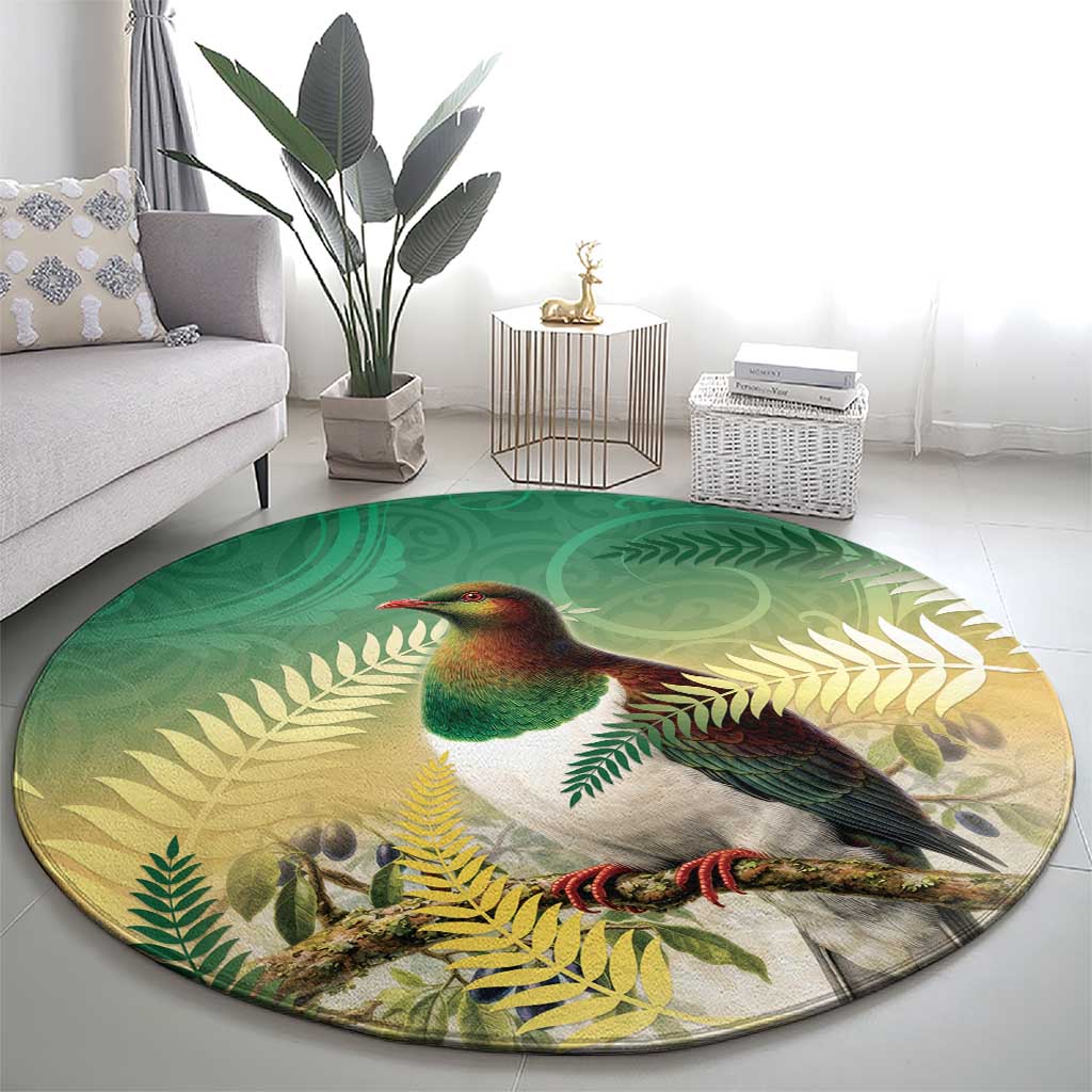 New Zealand Pigeon Kereru Round Carpet Maori Fern Art Green Gradient LT05 - Polynesian Pride