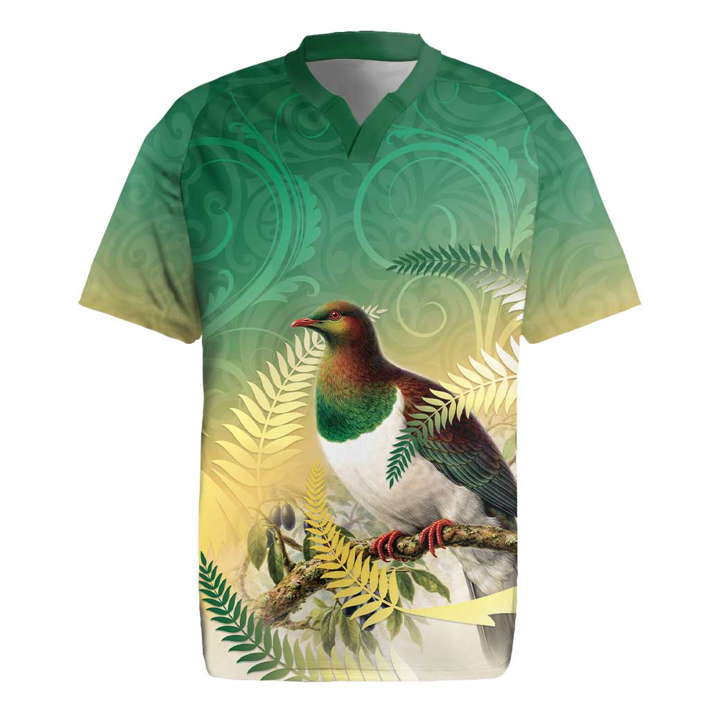 New Zealand Pigeon Kereru Rugby Jersey Maori Fern Art Green Gradient LT05 Green - Polynesian Pride