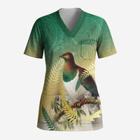 New Zealand Pigeon Kereru Scrub Top Maori Fern Art Green Gradient - Polynesian Pride