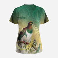 New Zealand Pigeon Kereru Scrub Top Maori Fern Art Green Gradient - Polynesian Pride