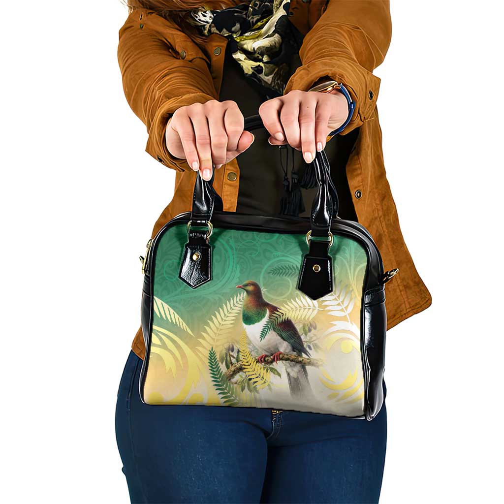 New Zealand Pigeon Kereru Shoulder Handbag Maori Fern Art Green Gradient LT05 One Size Green - Polynesian Pride
