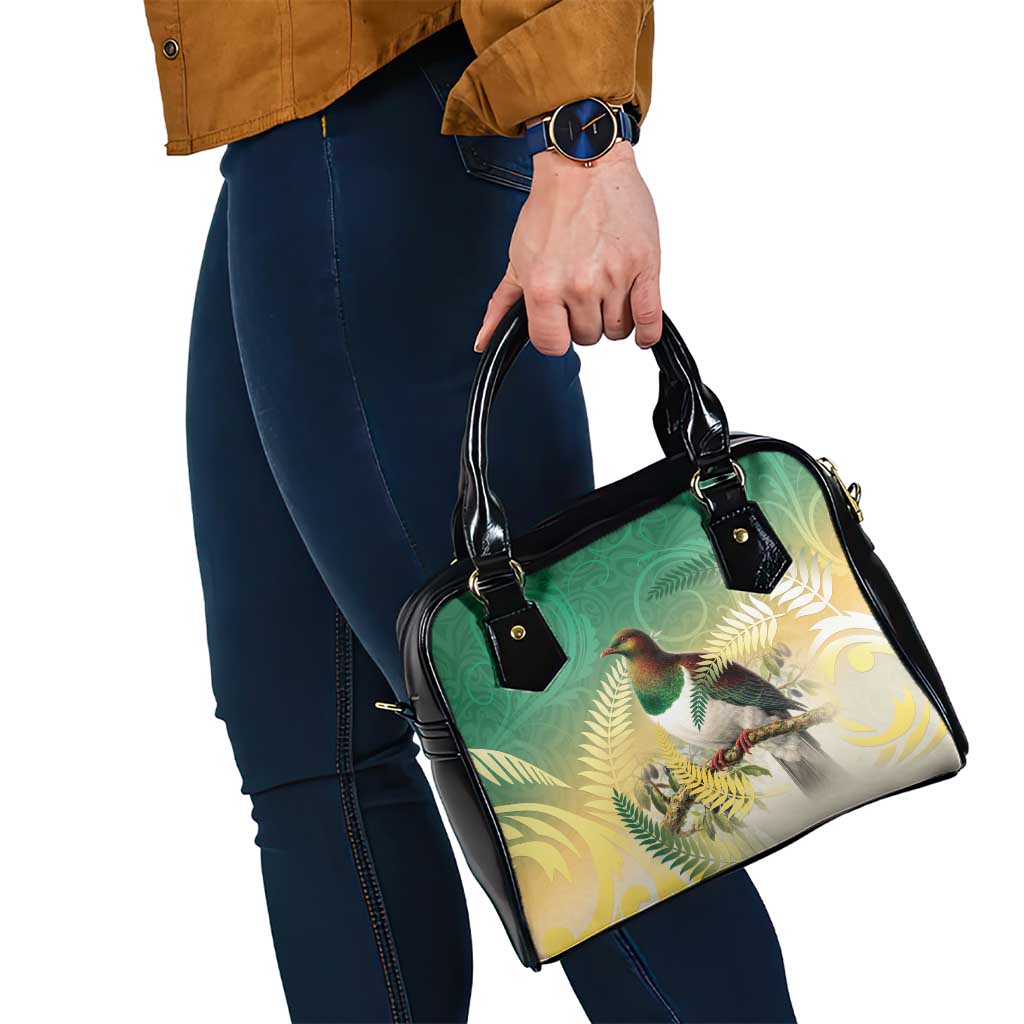 New Zealand Pigeon Kereru Shoulder Handbag Maori Fern Art Green Gradient LT05 - Polynesian Pride