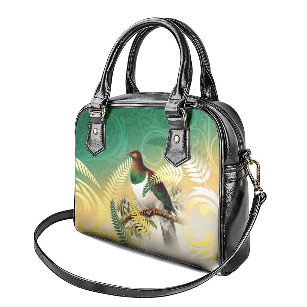 New Zealand Pigeon Kereru Shoulder Handbag Maori Fern Art Green Gradient LT05 - Polynesian Pride