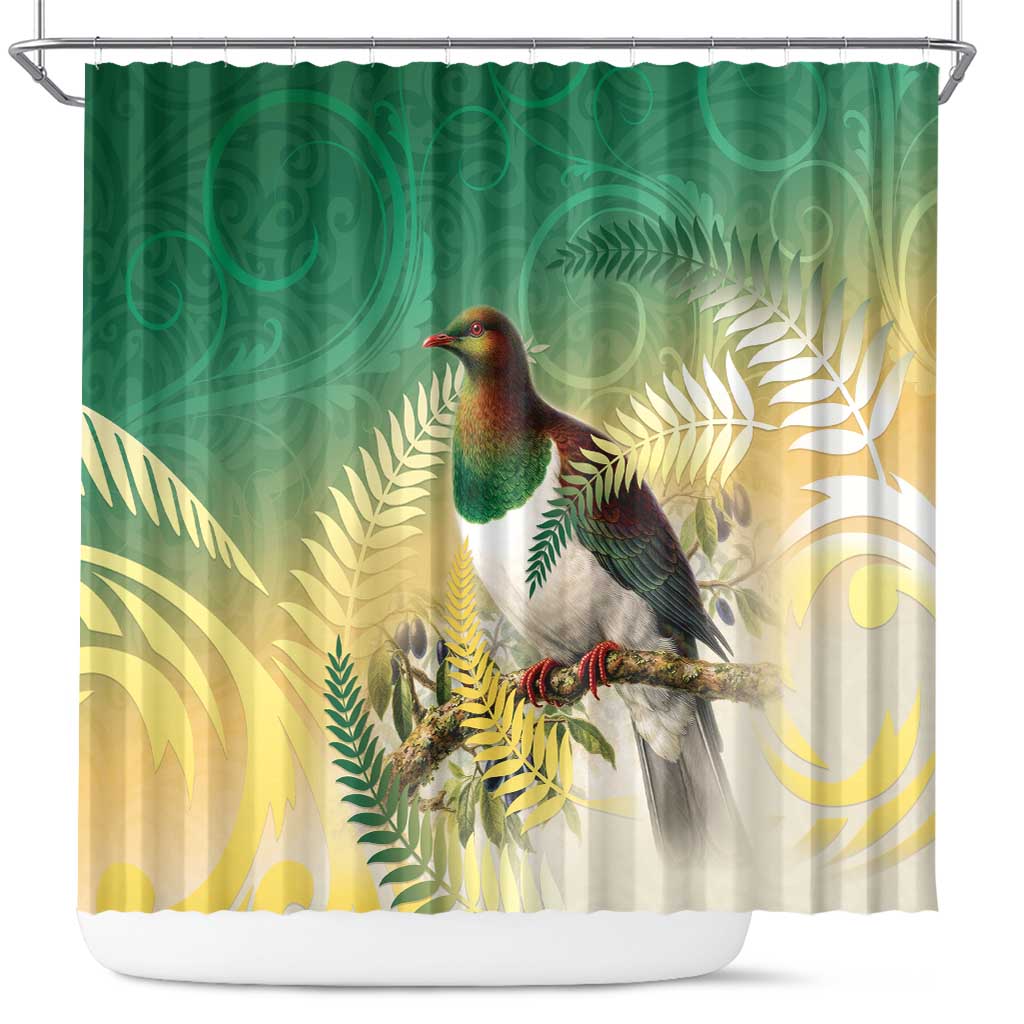 New Zealand Pigeon Kereru Shower Curtain Maori Fern Art Green Gradient LT05 Green - Polynesian Pride