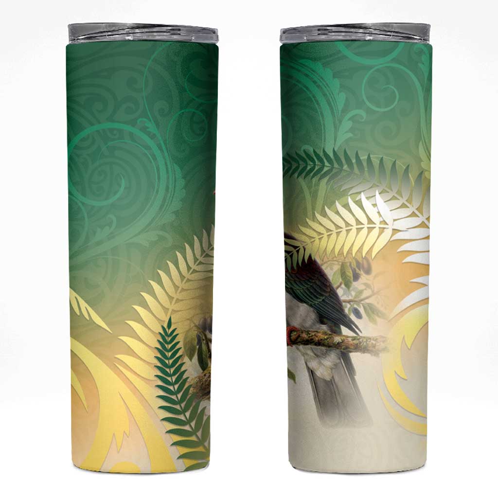 New Zealand Pigeon Kereru Skinny Tumbler Maori Fern Art Green Gradient LT05 Green - Polynesian Pride