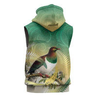 New Zealand Pigeon Kereru Sleeveless Zip Hoodie Maori Fern Art Green Gradient - Polynesian Pride