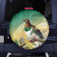 New Zealand Pigeon Kereru Spare Tire Cover Maori Fern Art Green Gradient - Polynesian Pride