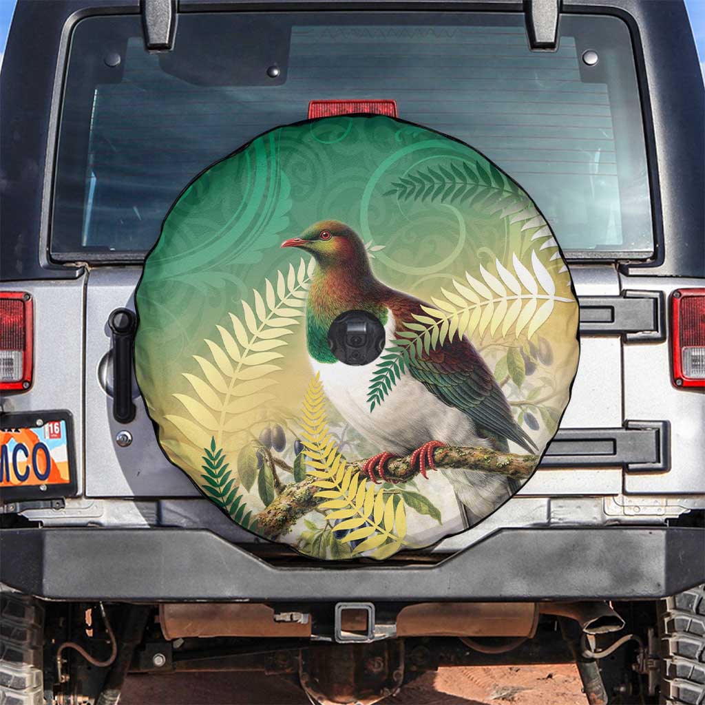New Zealand Pigeon Kereru Spare Tire Cover Maori Fern Art Green Gradient - Polynesian Pride