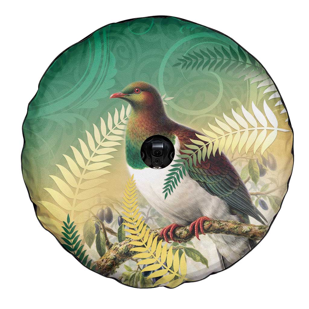 New Zealand Pigeon Kereru Spare Tire Cover Maori Fern Art Green Gradient - Polynesian Pride