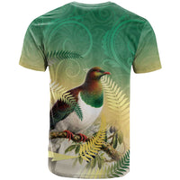 New Zealand Pigeon Kereru T Shirt Maori Fern Art Green Gradient - Polynesian Pride