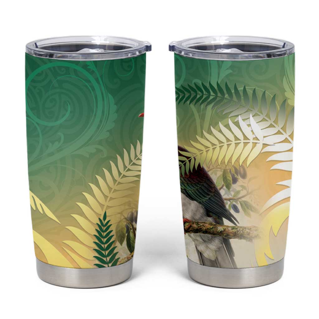 New Zealand Pigeon Kereru Tumbler Cup Maori Fern Art Green Gradient - Polynesian Pride