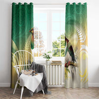 New Zealand Pigeon Kereru Window Curtain Maori Fern Art Green Gradient - Polynesian Pride