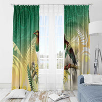 New Zealand Pigeon Kereru Window Curtain Maori Fern Art Green Gradient - Polynesian Pride