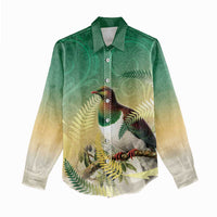 New Zealand Pigeon Kereru Women Casual Shirt Maori Fern Art Green Gradient - Polynesian Pride