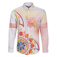 Happy Holi Festival Family Matching Off The Shoulder Long Sleeve Dress and Hawaiian Shirt Rangoli With Polynesian Pattern LT05 Dad's Shirt - Long Sleeve White - Polynesian Pride