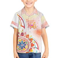 Happy Holi Festival Family Matching Short Sleeve Bodycon Dress and Hawaiian Shirt Rangoli With Polynesian Pattern LT05 Son's Shirt White - Polynesian Pride