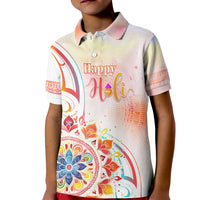 Happy Holi Festival Kid Polo Shirt Rangoli With Polynesian Pattern LT05 Kid White - Polynesian Pride