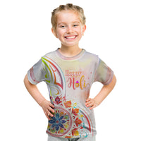Happy Holi Festival Kid T Shirt Rangoli With Polynesian Pattern LT05 White - Polynesian Pride
