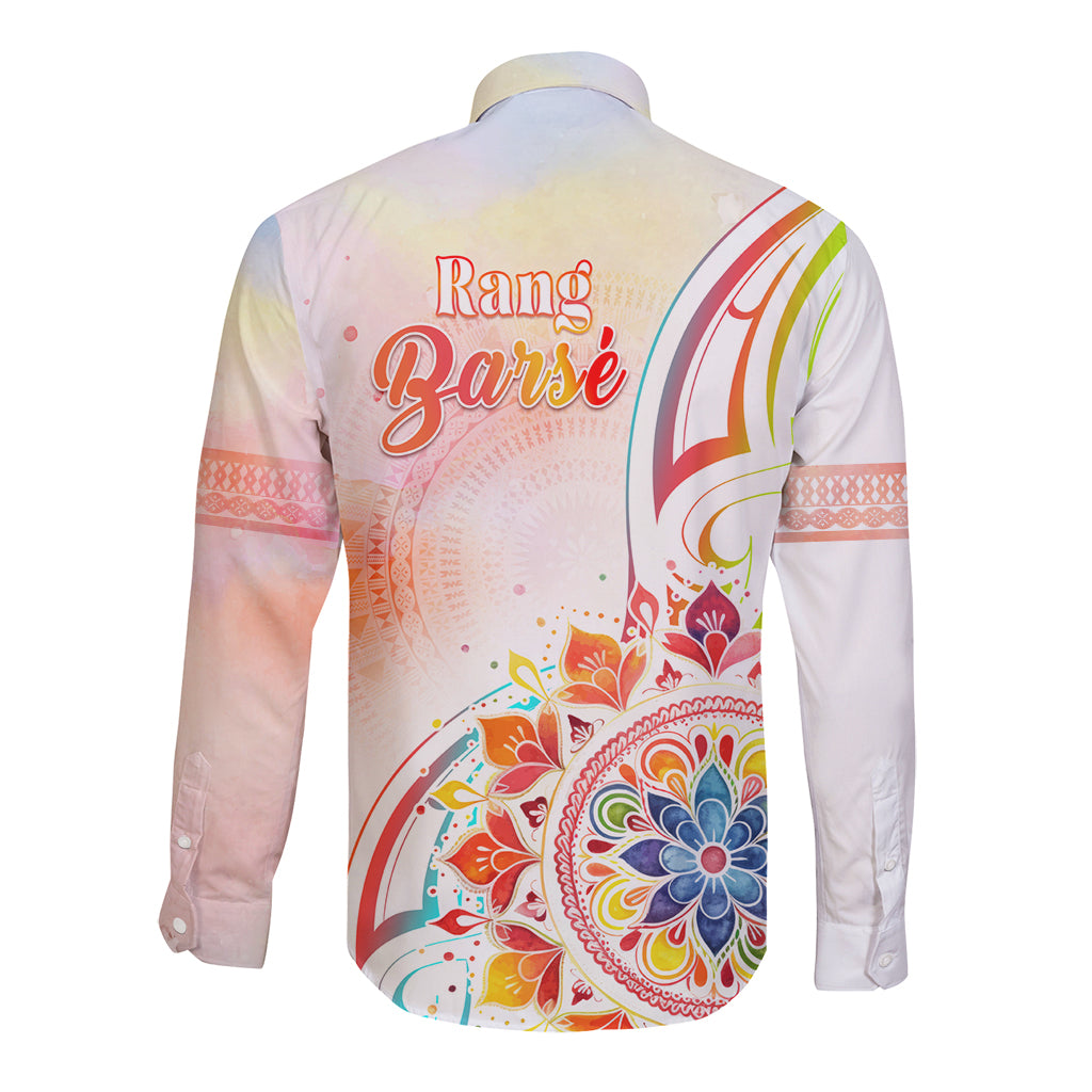 Happy Holi Festival Long Sleeve Button Shirt Rangoli With Polynesian Pattern LT05 - Polynesian Pride