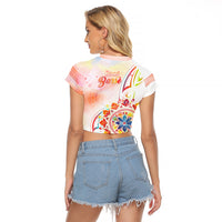 Happy Holi Festival Raglan Cropped T Shirt Rangoli With Polynesian Pattern LT05 - Polynesian Pride