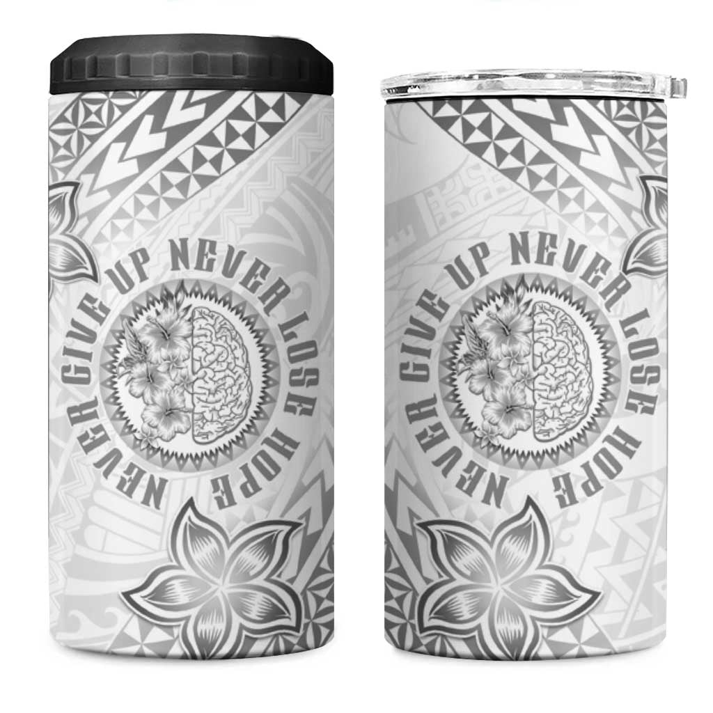 Brain Cancer Warrior 4 in 1 Can Cooler Tumbler Never Give Up LT05 One Size: 16 oz White - Polynesian Pride