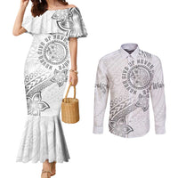 Brain Cancer Warrior Couples Matching Mermaid Dress and Long Sleeve Button Shirt Never Give Up LT05 White - Polynesian Pride