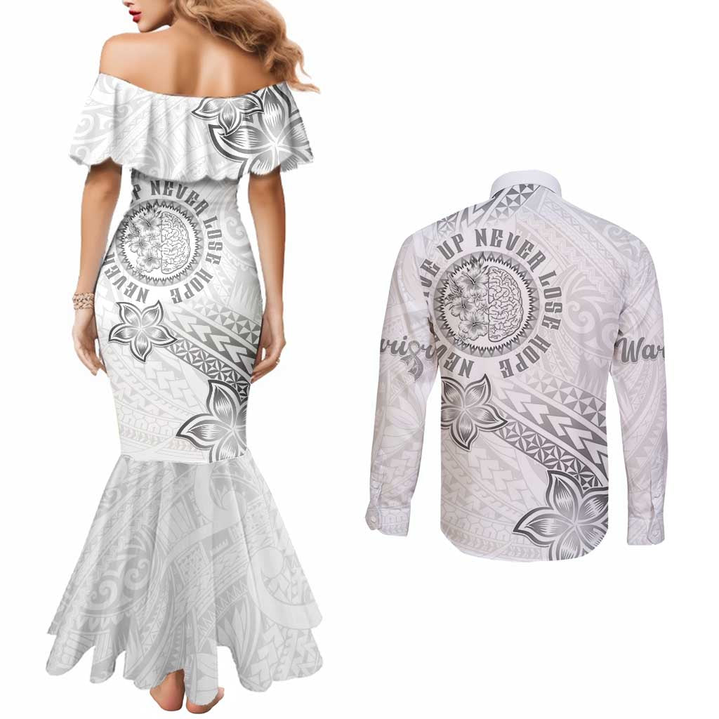 Brain Cancer Warrior Couples Matching Mermaid Dress and Long Sleeve Button Shirt Never Give Up LT05 - Polynesian Pride