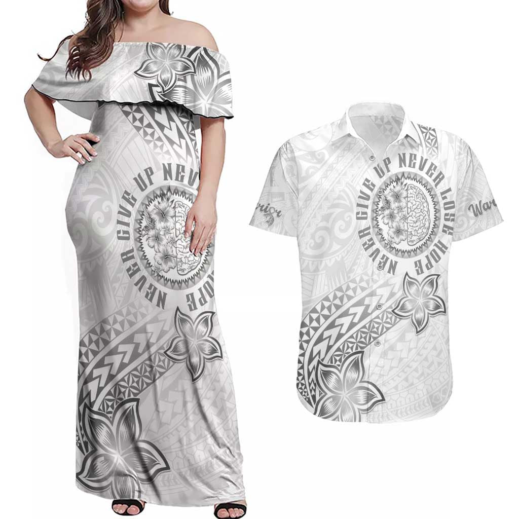 Brain Cancer Warrior Couples Matching Off Shoulder Maxi Dress and Hawaiian Shirt Never Give Up