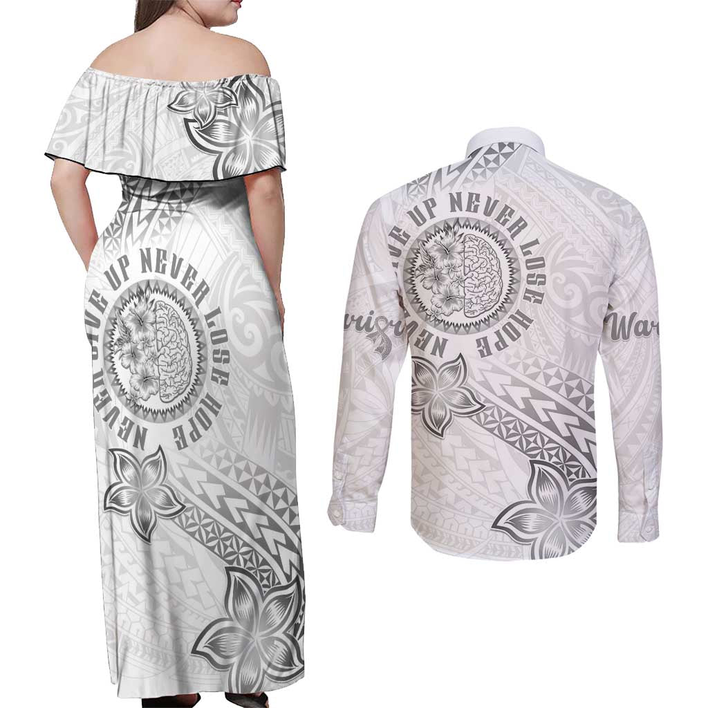 Brain Cancer Warrior Couples Matching Off Shoulder Maxi Dress and Long Sleeve Button Shirt Never Give Up LT05 - Polynesian Pride