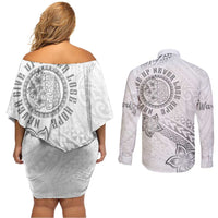 Brain Cancer Warrior Couples Matching Off Shoulder Short Dress and Long Sleeve Button Shirt Never Give Up LT05 - Polynesian Pride