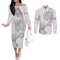 Brain Cancer Warrior Couples Matching Off The Shoulder Long Sleeve Dress and Long Sleeve Button Shirt Never Give Up LT05 White - Polynesian Pride