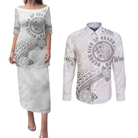 Brain Cancer Warrior Couples Matching Puletasi and Long Sleeve Button Shirt Never Give Up LT05 White - Polynesian Pride