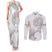 Brain Cancer Warrior Couples Matching Tank Maxi Dress and Long Sleeve Button Shirt Never Give Up LT05 White - Polynesian Pride