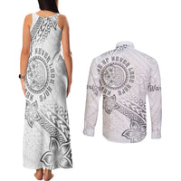 Brain Cancer Warrior Couples Matching Tank Maxi Dress and Long Sleeve Button Shirt Never Give Up LT05 - Polynesian Pride