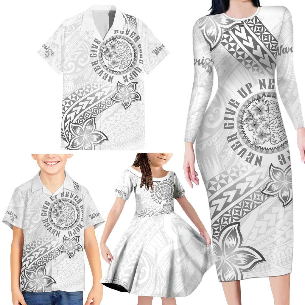 Brain Cancer Warrior Family Matching Long Sleeve Bodycon Dress and Hawaiian Shirt Never Give Up