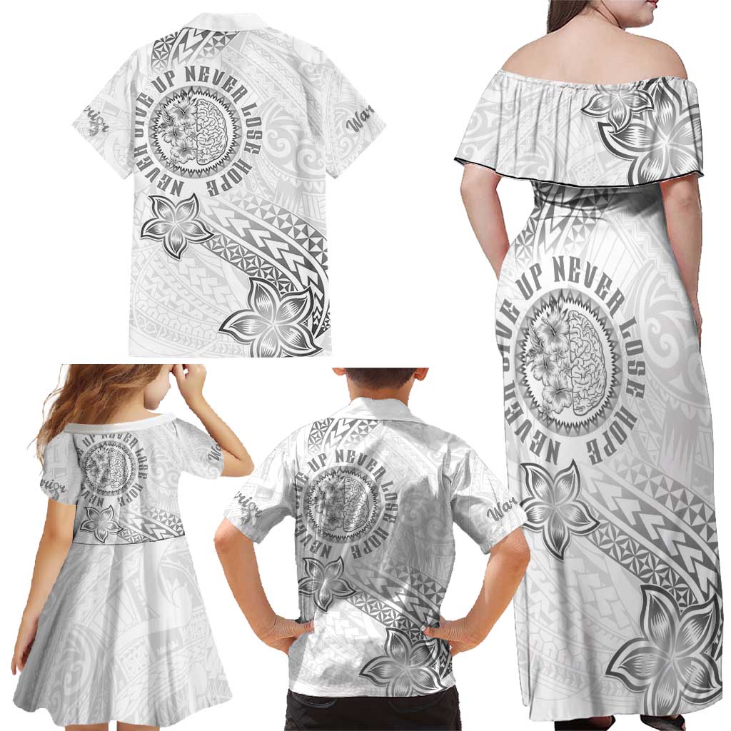 Brain Cancer Warrior Family Matching Off Shoulder Maxi Dress and Hawaiian Shirt Never Give Up