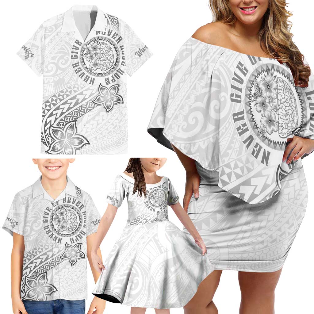 Brain Cancer Warrior Family Matching Off Shoulder Short Dress and Hawaiian Shirt Never Give Up