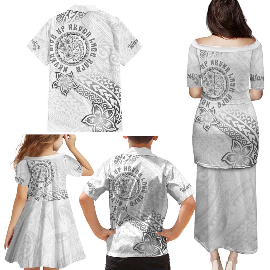 Brain Cancer Warrior Family Matching Puletasi and Hawaiian Shirt Never Give Up