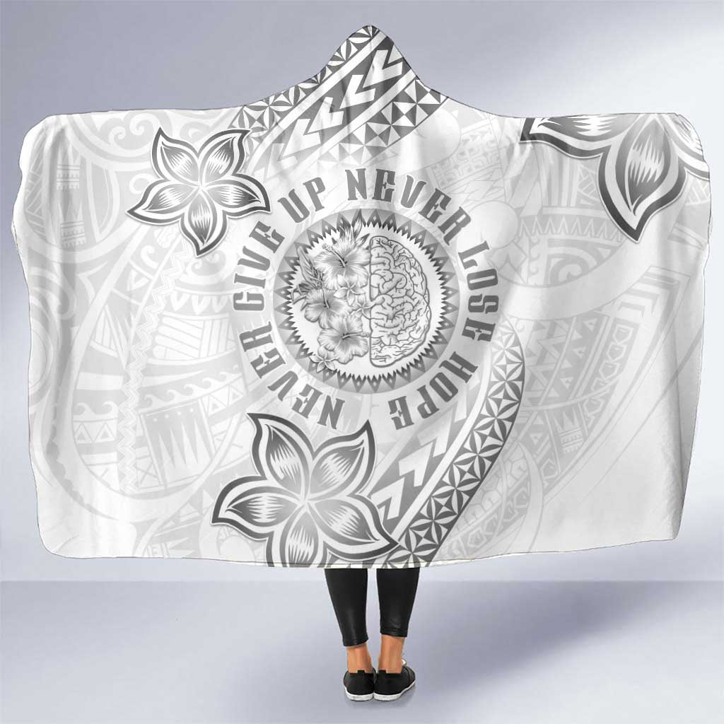 Brain Cancer Warrior Hooded Blanket Never Give Up LT05 One Size White - Polynesian Pride