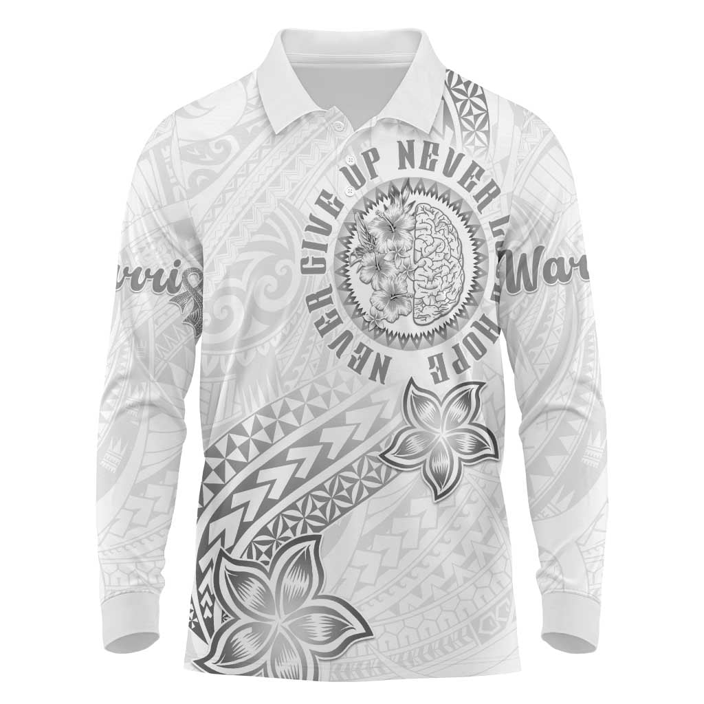 Brain Cancer Warrior Long Sleeve Polo Shirt Never Give Up