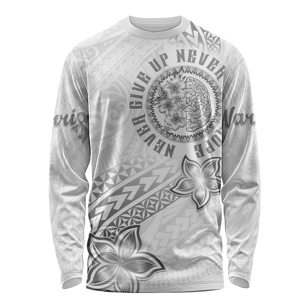 Brain Cancer Warrior Long Sleeve Shirt Never Give Up LT05 Unisex White - Polynesian Pride