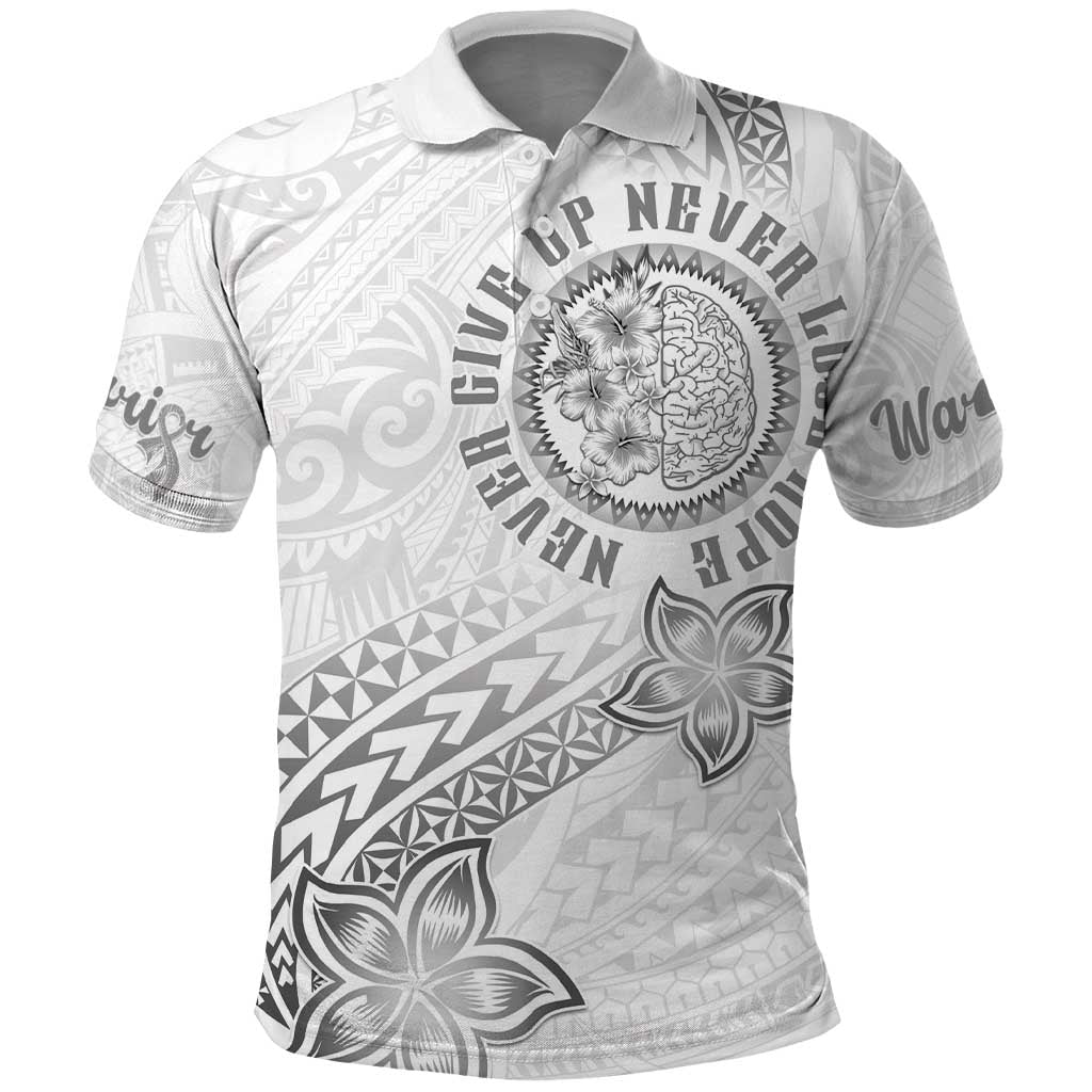 Brain Cancer Warrior Polo Shirt Never Give Up LT05 White - Polynesian Pride