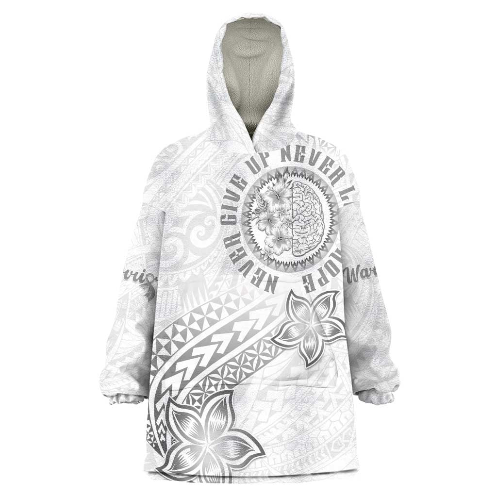 Brain Cancer Warrior Wearable Blanket Hoodie Never Give Up LT05 One Size White - Polynesian Pride
